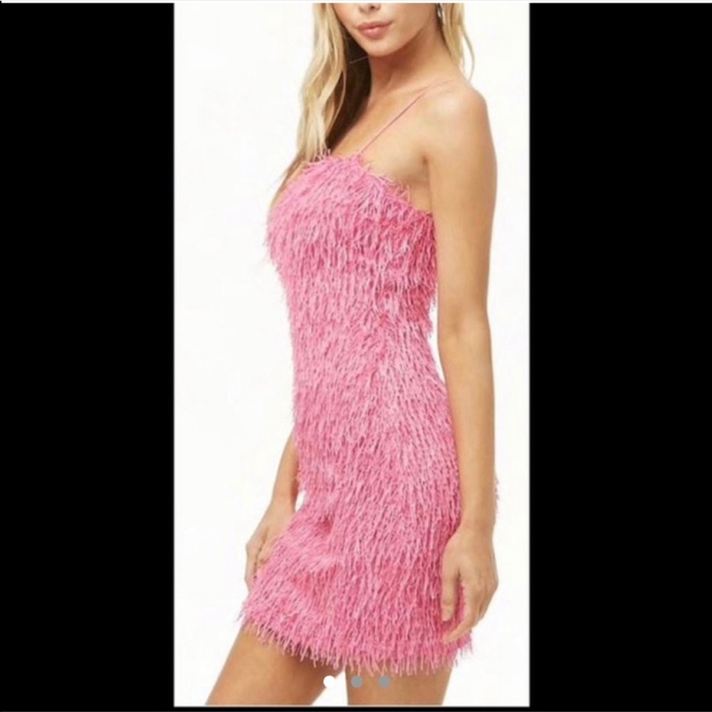 pink fluffy fringe dress